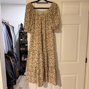 Hayden Boutique Cream Floral Midi Dress with Puff Sleeves